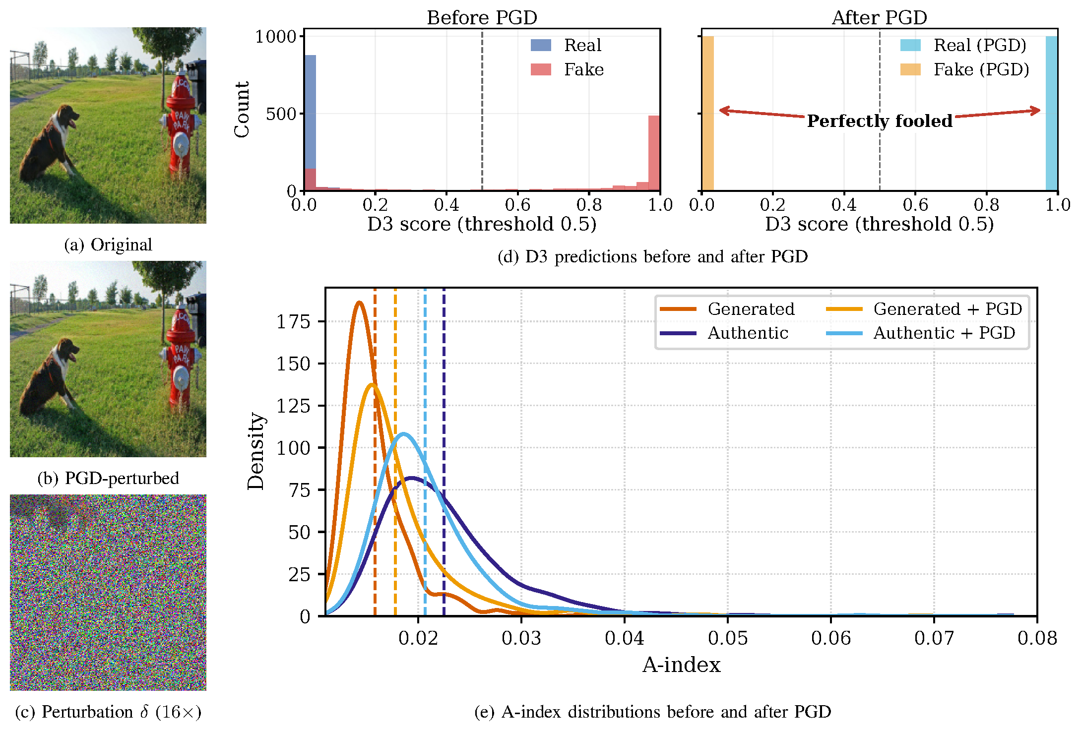 PGD collapses binary detectors but preserves separated A-index distributions
